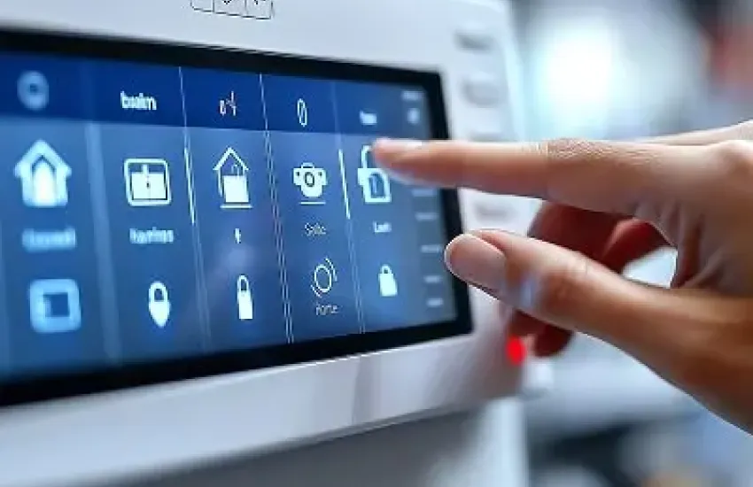 Touch screen alarm system used for building security and monitoring.